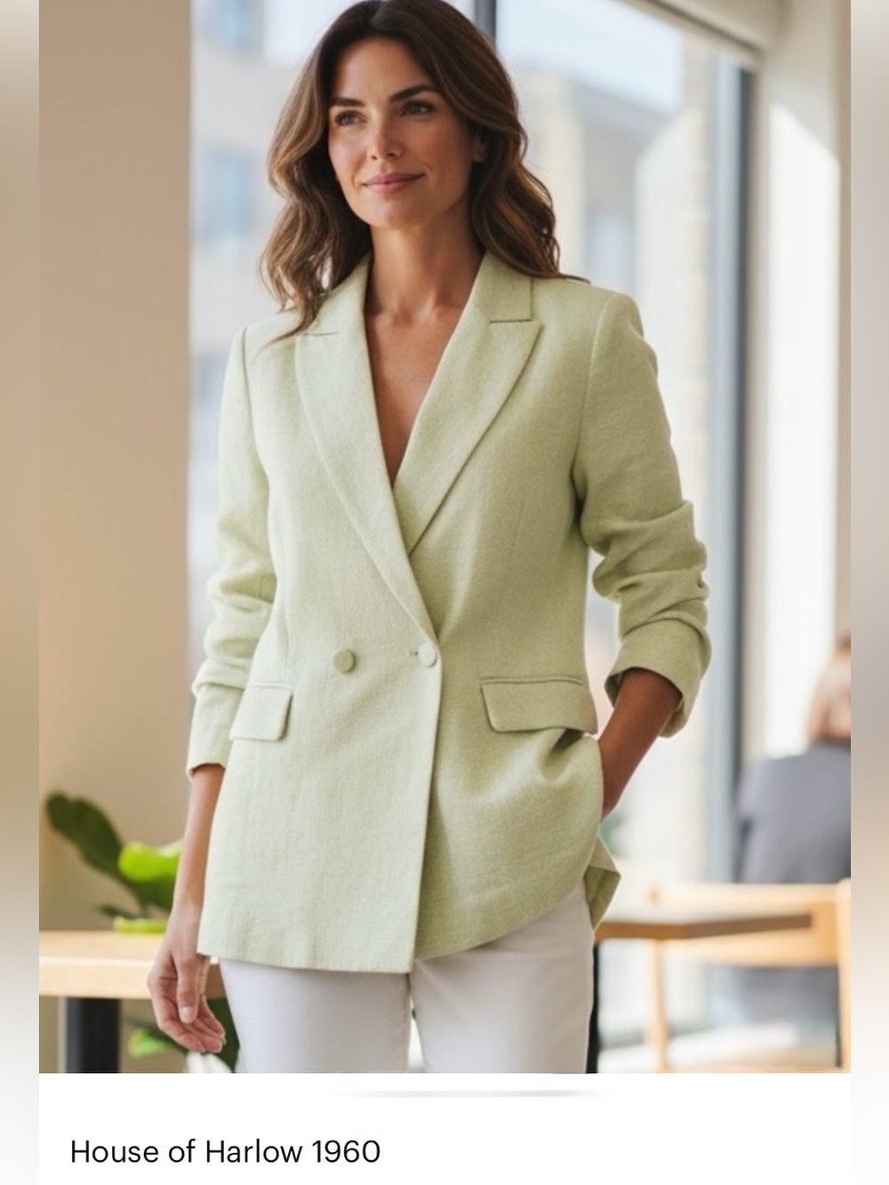 NWT House of Harlow 1960 Double Breasted Linen Light Sage Green Blazer  Lined